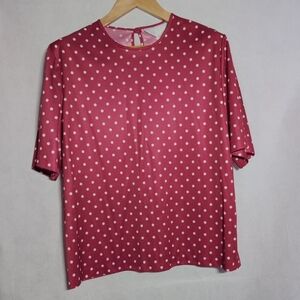 Vintage 80s Blair Pink Red Polka Dot Short Sleeve Top